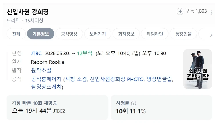 신입사원 강회장 12부작 종영 편성 방송 정보